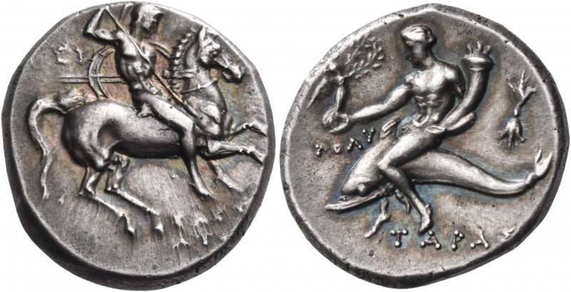 CALABRIA. Tarentum. 302-280 BC. Nomos (Silver, 20 mm, 6.64 g, 10 h), Eu..., Sost...