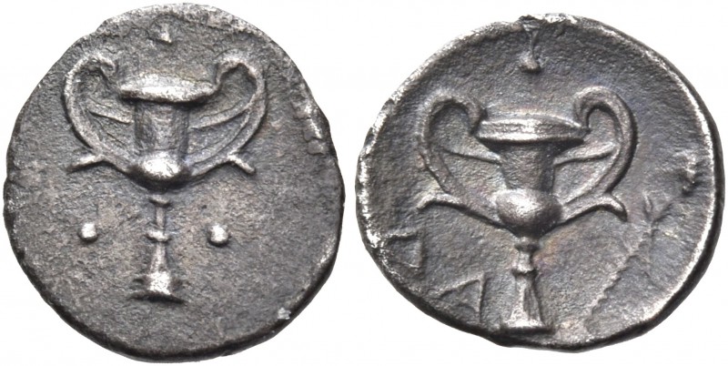 CALABRIA. Tarentum. Circa 280-228 BC. Obol (Silver, 11 mm, 0.29 g, 3 h). Kanthar...