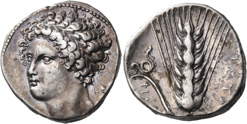 LUCANIA. Metapontum. Circa 340-330 BC. Didrachm or nomos (Silver, 19 mm, 7.82 g)...