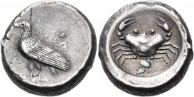 SICILY. Akragas. Circa 495-480/78 BC. Didrachm (Silver, 15 mm, 8.88 g, 12 h). ΑΚΡΑ Eagle standing left with folded wings. Rev. Crab; below, crestless ...