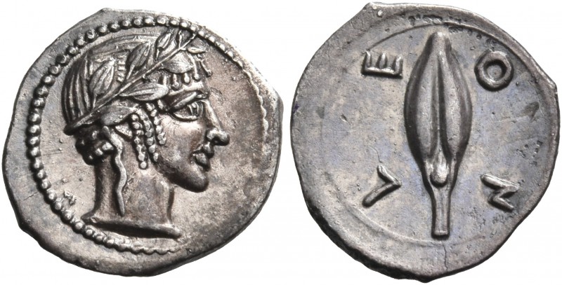 SICILY. Leontinoi. Circa 450-440 BC. Litra (Silver, 12 mm, 0.68 g, 11 h). Laurea...