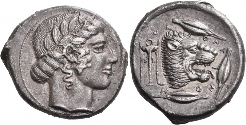 SICILY. Leontini. Circa 450-440 BC. Tetradrachm (Silver, 25 mm, 16.61 g, 9 h). L...