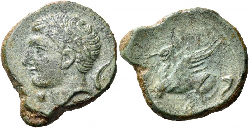 SICILY. Panormos (as Ziz). Circa 336-330 BC. (Bronze, 17 mm, 4.46 g, 9 h). Laure...