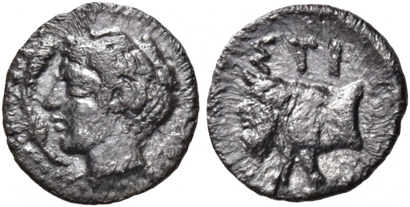 SICILY. Stiela. Circa 415-400 BC. Hemilitron (Silver, 8 mm, 0.36 g, 9 h). Laurea...
