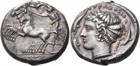 SICILY. Syracuse. Dionysios I, 405-367 BC. Tetradrachm (Silver, 24 mm, 17.25 g, 12 h), signed by Eumenes on both the obverse and the reverse, c. 400 B...