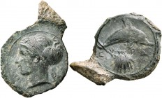 SICILY. Syracuse. Dionysios I, 405-367 BC. Hemilitron (Bronze, 16 mm, 3.33 g), struck circa 405-400. Head of the nymph Arethusa to left, wearing earri...