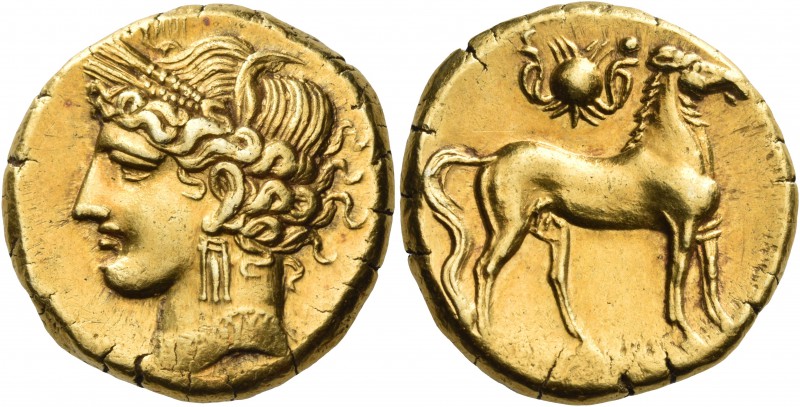 CARTHAGE. First Punic War. Circa 264-241 BC. Trihemistater (Electrum, 20 mm, 11....