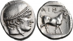 THRACE. Ainos. Circa 412/1-410/09 BC. Tetradrachm (Silver, 25 mm, 16.61 g, 6 h). Head of Hermes to right, wearing close-fitting petasos with knob at t...