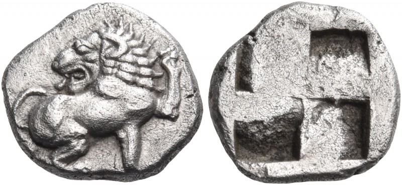 MACEDON. Phagres. Circa 450 BC. Trihemiobol (Silver, 11 mm, 1.19 g). Lion seated...