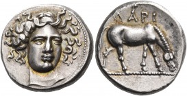 THESSALY. Larissa. Circa 370 BC. Drachm (Silver, 17 mm, 6.18 g, 9 h). Head of the nymph Larissa facing, turned slightly to the right and wearing an am...