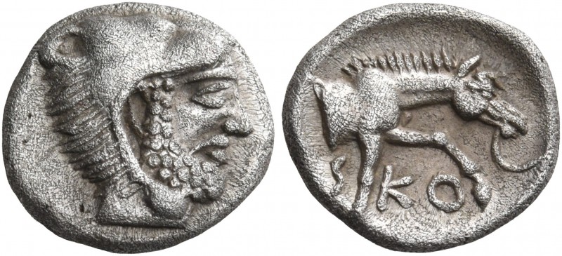 THESSALY. Skotussa. Circa 394-367 BC. Obol (Silver, 11 mm, 0.99 g, 7 h). Head of...