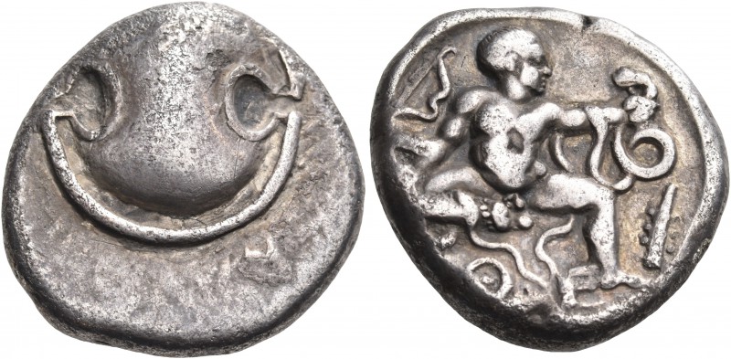 BOEOTIA. Thebes. Circa 425-395 BC. Stater (Silver, 21 mm, 11.70 g). Boeotian shi...