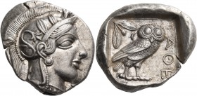ATTICA. Athens. Circa 449-404 BC. Tetradrachm (Silver, 28 mm, 17.17 g, 11 h), 440s. Head of Athena to right, wearing crested Attic helmet adorned with...