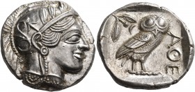 ATTICA. Athens. Circa 449-404 BC. Tetradrachm (Silver, 26.5 mm, 17.24 g, 5 h), later 430s. Head of Athena to right, wearing crested Attic helmet adorn...