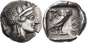 ATTICA. Athens. Circa 449-404 BC. Tetradrachm (Silver, 25 mm, 17.08 g, 3 h), later 430s. Head of Athena to right, wearing crested Attic helmet adorned...