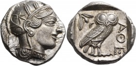ATTICA. Athens. Circa 449-404 BC. Tetradrachm (Silver, 25.5 mm, 17.24 g, 9 h), late 430s. Head of Athena to right, wearing crested Attic helmet adorne...