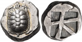 ISLANDS OFF ATTICA, Aegina. Circa 456/45-431 BC. Stater (Silver, 19 mm, 12.32 g). Land tortoise with segmented shell. Rev. Incuse square with a skew p...
