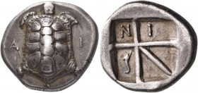 ISLANDS OFF ATTICA, Aegina. Circa 350-338 BC. Drachm (Silver, 18.5 mm, 5.81 g, 7 h), Ni... A-I Tortoise with segmented shell. Rev. N - I "Thin skew" i...