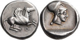 CORINTHIA. Corinth. Circa 500-450 BC. Stater (Silver, 18 mm, 8.68 g). Pegasos flying right, below Ϙ. Rev. Small, helmeted, head of Aphrodite to right,...