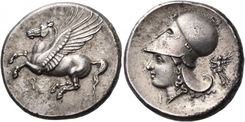 CORINTHIA. Corinth. Circa 375-300 BC. Stater (Silver, 22 mm, 8.58 g, 9 h). Pegas...