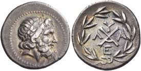 LAKONIA, Achaean League. Lakedaimon (Sparta). Circa 175-168 BC. Hemidrachm (Silver, 16 mm, 2.46 g, 5 h). Laureate head of Zeus to right. Rev. Achaean ...