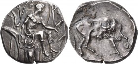 CRETE. Gortyna. Circa 300 BC. Stater (Silver, 11.72 g, 2 h). Europa, turned half-right, seated in a plane tree, her right hand resting on a branch and...
