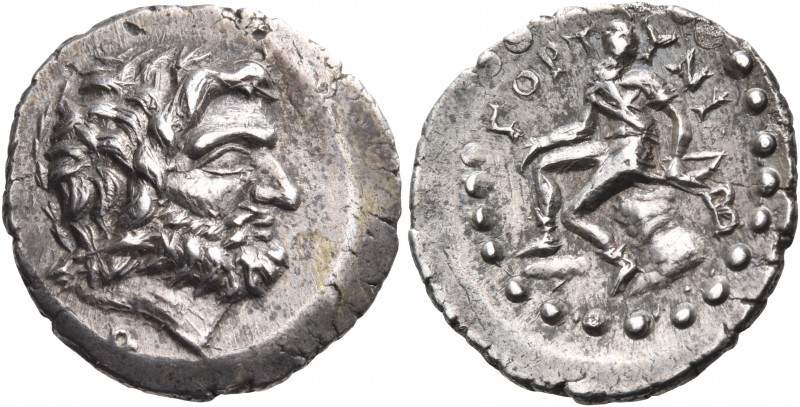 CRETE. Gortyna. Circa 98/6-94 BC. Drachm (Silver, 16 mm, 3.11 g, 12 h). Bearded ...