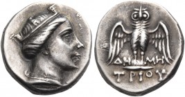 PONTOS. Amisos. Circa 250 BC. Hemidrachm (Silver, 12 mm, 1.78 g, 11 h), Demetrios. Draped bust of Hera to right, wearing mural crown with three towers...