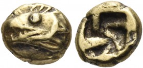 MYSIA. Kyzikos. Circa 600-550 BC. 1/24 Stater (Electrum, 6 mm, 0.55 g). Head of tunny fish to left, with staring eye and an open mouth showing teeth. ...