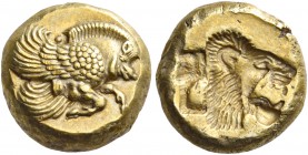 LESBOS. Mytilene. Circa 521-478 BC. Hekte (Electrum, 8 mm, 2.57 g), circa 500. Forepart of a winged boar flying to right, with one wing above and the ...