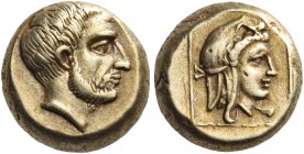 LESBOS. Mytilene. Circa 333/332 BC. Hekte (Electrum, 9 mm, 2.56 g, 12 h). Bare-headed and bearded male head to right, very probably the oligarch and t...