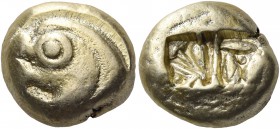 IONIA. Uncertain. Circa 600-550 BC. Trite (Electrum, 10 mm, 4.71 g), Lydo-Milesian standard. Head of an uncertain creature (lion? griffin? seal?) to l...