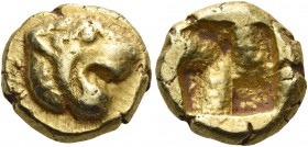 IONIA. Uncertain. Circa 600-550 BC. Hekte (Electrum, 2.66 mm, 10 g), Phokaic standard. Head of a lion to right, with open jaws. Rev. Rough quadriparti...