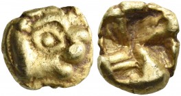 IONIA. Uncertain. Circa 600-550 BC. 1/24 Stater (Electrum, 7 mm, 0.63 g). Calf’s head to right. Rev. Quadripartite incuse square of millsail pattern. ...