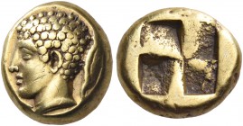 IONIA. Phokaia. Circa 387-326 BC. Hekte (Electrum, 10 mm, 2.55 g), c. 360s. Youthful male head (Hermes?) to left, with short, curly hair; behind head,...
