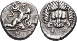 ISLANDS OFF IONIA, Samos. Symmachy coinage, circa 405/4 BC. Tridrachm (Silver, 11.29 g, 12 h). Σ - Υ - Ν The infant Herakles ( Herakliskos, nude but f...