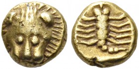 CARIA. Mylasa. mid 6th century BC. Tetartemorion or 1/48th Stater (Electrum, 4 mm, 0.29 g, 6 h). Lion's head facing. Rev. Scorpion within shallow incu...