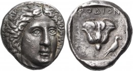 ISLANDS OFF CARIA, Rhodos. Rhodes. Circa 408/7-404 BC. Tetradrachm (Silver, 15.07 g, 12 h). Head of Helios facing, turned slightly to the right. Rev. ...
