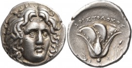 ISLANDS OFF CARIA, Rhodos. Rhodes. Circa 275-250 BC. Didrachm (Silver, 18 mm, 6.78 g), Aristolochos. Head of Helios facing, turned slightly to the rig...