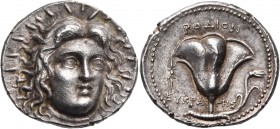 ISLANDS OFF CARIA, Rhodos. Rhodes. Circa 229-205 BC. Tetradrachm (Silver, 25 mm, 13.58 g, 12 h), Eukrates. Radiate head of Helios facing, turned sligh...