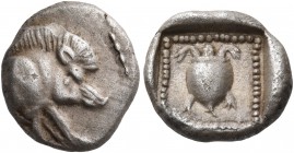 DYNASTS OF LYCIA. Protodynastic Period, circa 490-430 BC. Sixth stater (Silver, 12 mm, 1.55 g, 7 h). Forepart of a boar to right. Rev. Sea turtle with...
