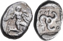 DYNASTS OF LYCIA. Kuprilli, circa 470/60-440/35 BC. Stater (Silver, 18 mm, 8.57 g, 9 h), Telmessos. Winged male figure, Eros?, nude and with wings on ...