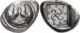 DYNASTS OF LYCIA. Teththiweibi, circa 450-430/20 BC. Stater (Silver, 15 mm, 8.55 g, 7 h), Kandyba (?). Two opposed roosters standing facing each other...