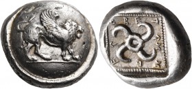 DYNASTS OF LYCIA. Teththiweibi, circa 450-430/20 BC. Stater (Silver, 18 mm, 8.52 g, 1 h), Kandyba. Winged lion walking to right on ground line; all on...