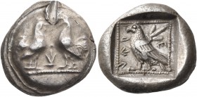 DYNASTS OF LYCIA. Kherei, circa 430-410 BC. Stater (Silver, 17 mm, 8.29 g, 8 h), c. 430-420. Two opposed roosters standing facing each other on dotted...