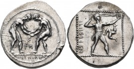 PAMPHYLIA. Aspendos. Circa 380/75-330/25 BC. Stater (Silver, 24 mm, 11.03 g, 12 h), with the words Menetys Elypha, or Menetys Elypsa on the obverse. T...
