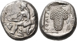 CILICIA. Soloi. Circa 440-410 BC. Stater (Silver, 20 mm, 10.58 g, 7 h). Amazon, wearing a pointed bonnet, with drapery around her waist and at least o...