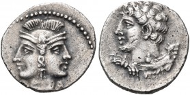 CILICIA. Uncertain. Circa 350 BC. Obol (Silver, 10 mm, 0.76 g, 4 h). Janiform head of Athena, wearing crested helmets, pendant earring, pearl necklace...