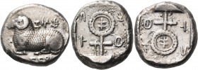 CYPRUS. Salamis. Nikodamos, circa 460-450 BC. Stater (Silver, 22 mm, 11.24 g, 3 h), with the name of Nikodamos's father Evelthon on the obverse. &#676...