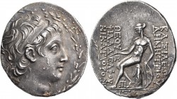 SELEUKID KINGS OF SYRIA. Demetrios II Nikator, first reign, 146-138 BC. Tetradrachm (Silver, 28 mm, 16.46 g, 1 h), Antioch, year 168 = 145/4. Diademed...